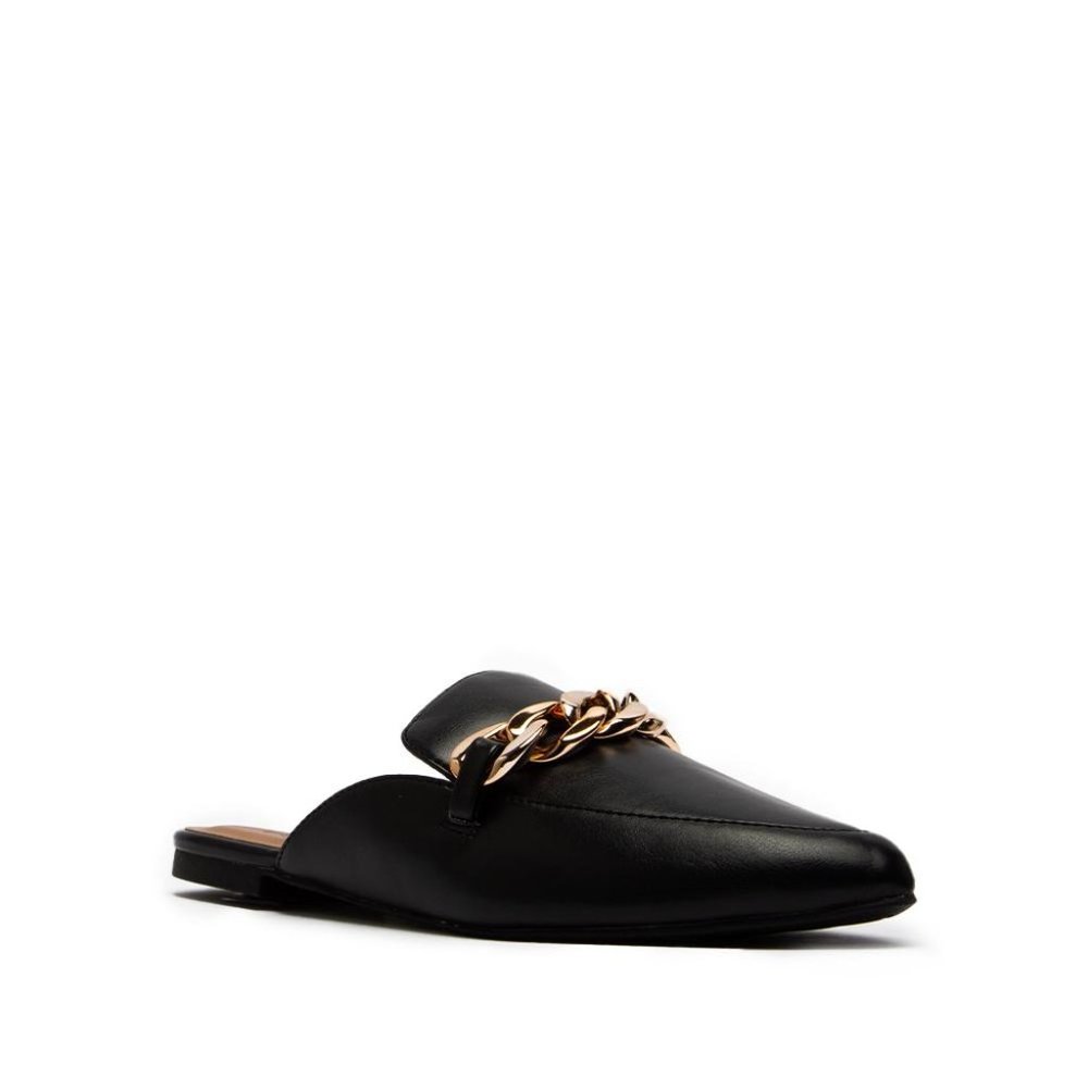 Black Vegan Leather Chain Link Mule Flats - Picture 4 of 8